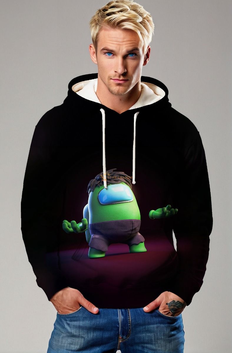 Black Pullover Hoodie – Green Gamer Alien Character Design