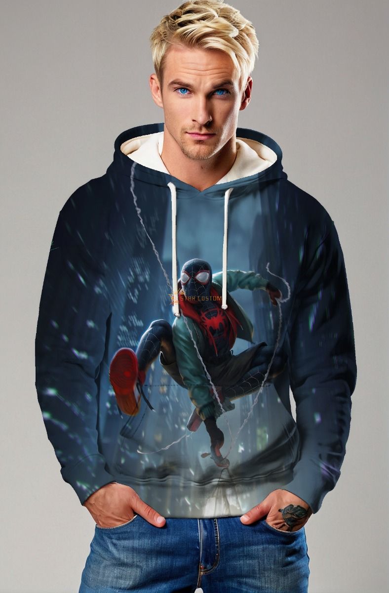 Dark Blue Pullover Hoodie – Miles Swing Action in the City
