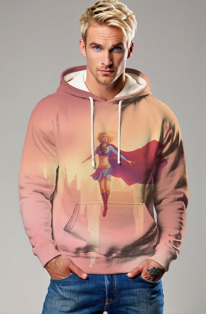 Peach Gradient Pullover Hoodie – Supergirl Flying Silhouette