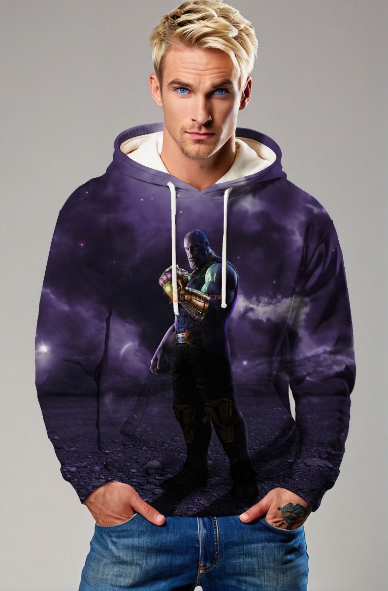 Mad Titan Realm Hoodie – Cosmic Purple Smoke & Gauntlet Graphic