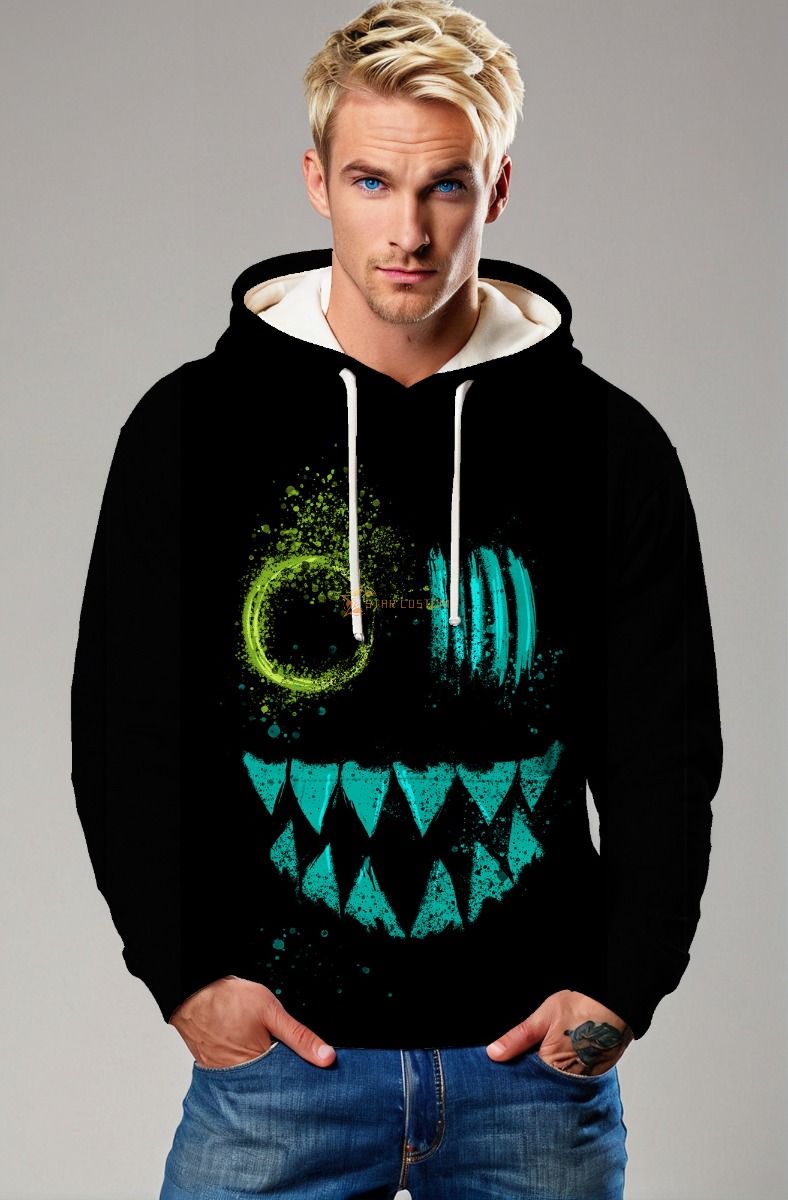 Toxic Smirk Hoodie – Black with Fluorescent Grin Graffiti