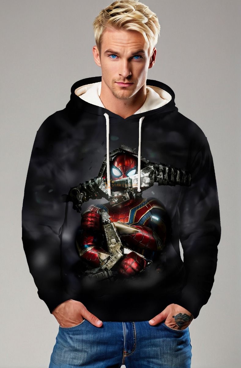 War Mode Spider Hoodie – Black Hoodie with Tactical Armor Hero Print
