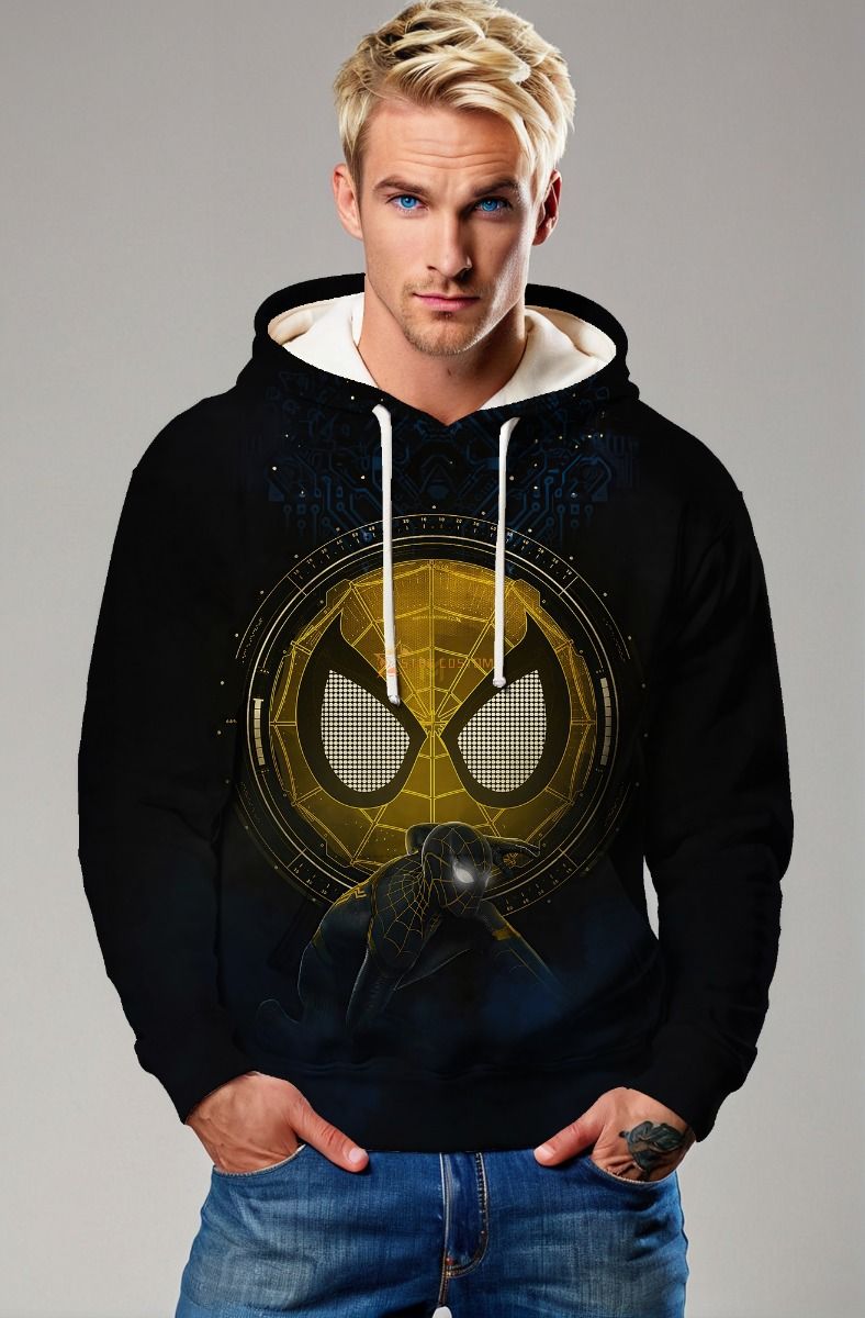 Shadow Core Hoodie – Black Hoodie with Golden Spider Tech Print