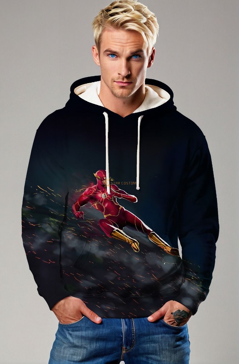 Flashline Impact Hoodie – Black & Red Speed Hero Hoodie with Gold Accents