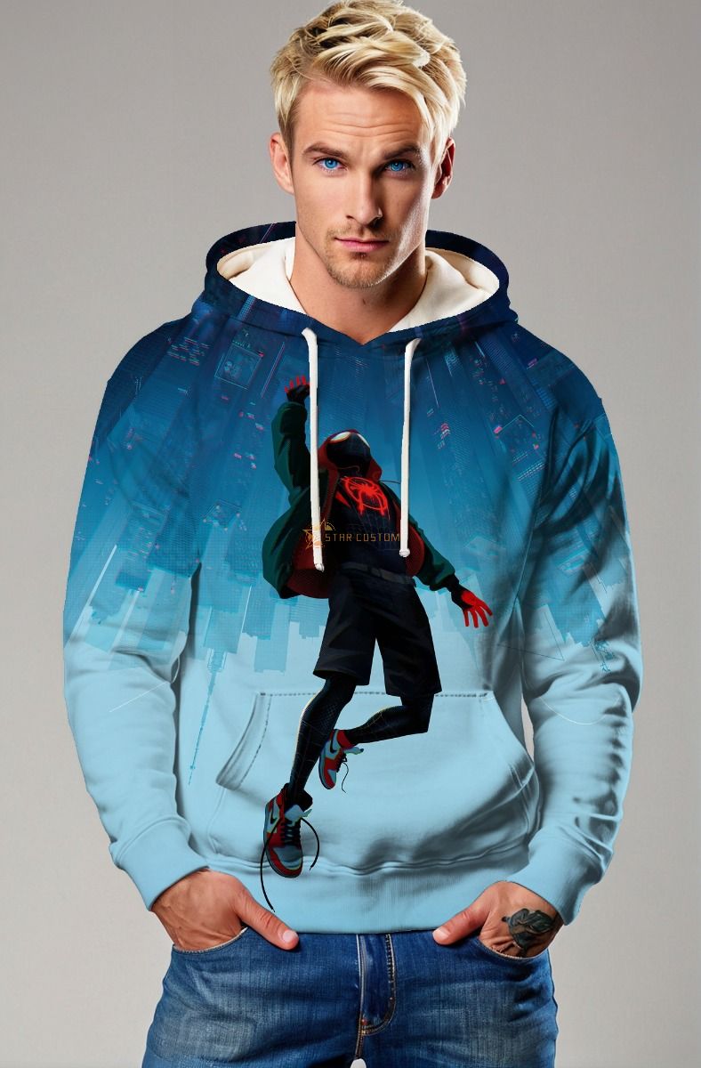 Reverse Drop Hoodie – Light Blue Hoodie with Urban Hero Freefall Art