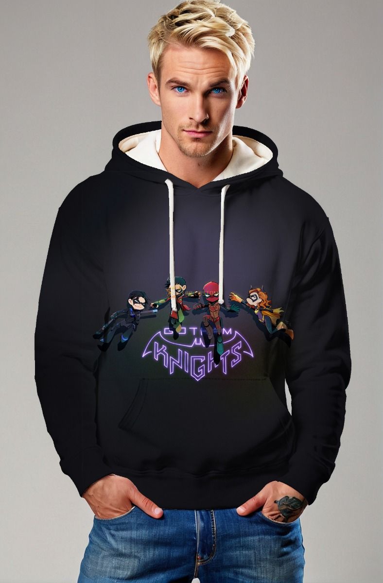 Black Gotham Knights Pullover Hoodie – Neon Hero Team Graphic