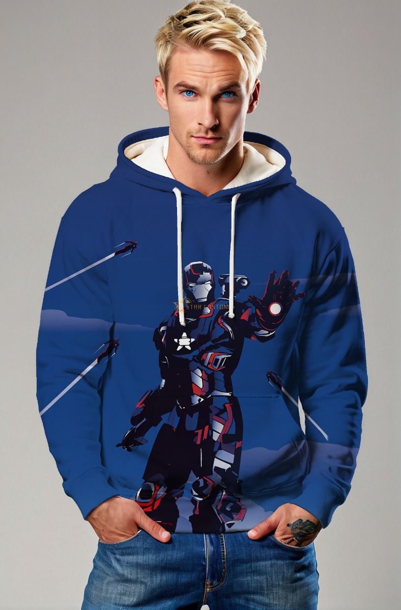 Blue Iron Hero Pullover Hoodie – Futuristic Armor-Inspired Design
