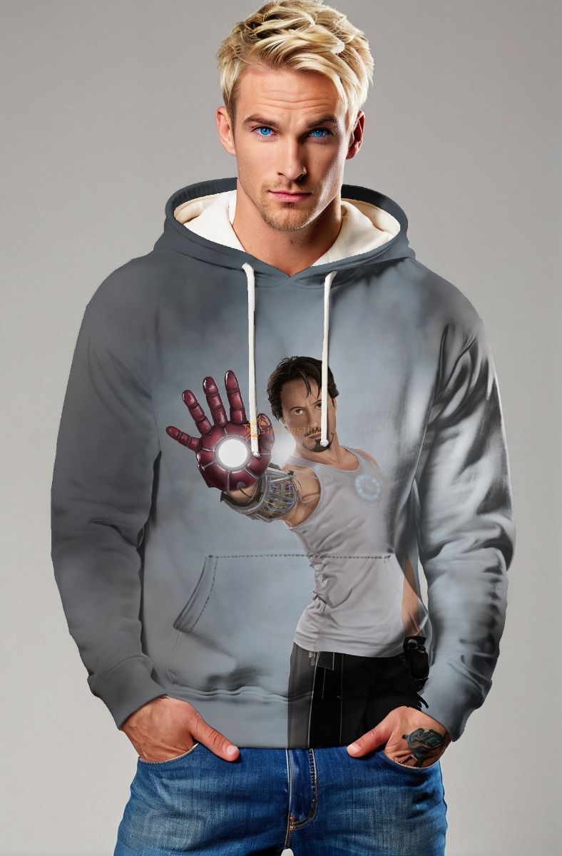 Gray Iron Legend Pullover Hoodie – Arc Reactor Glow Print