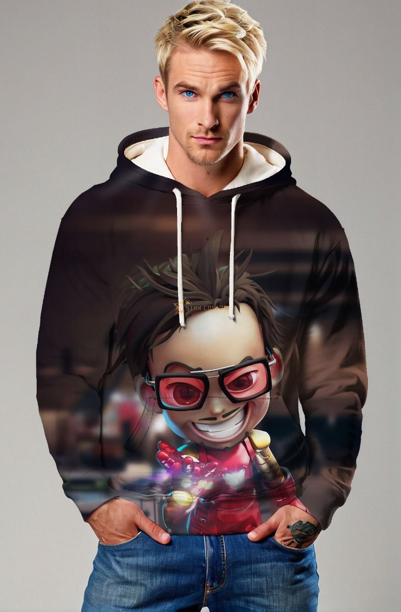 Dark Brown Chibi Stark Pullover Hoodie – Bold Genius Mode
