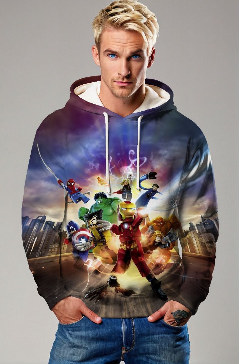 Multicolor LEGO Superhero Hoodie – Heroic City Showdown