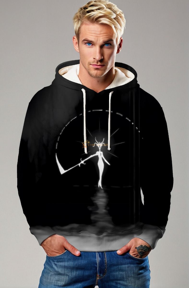 Black Silhouette Warrior Hoodie – Mysterious Glow Edition