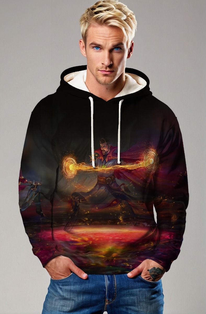 Mystic Power Graphic Hoodie – Bold Red & Black Pullover for Men