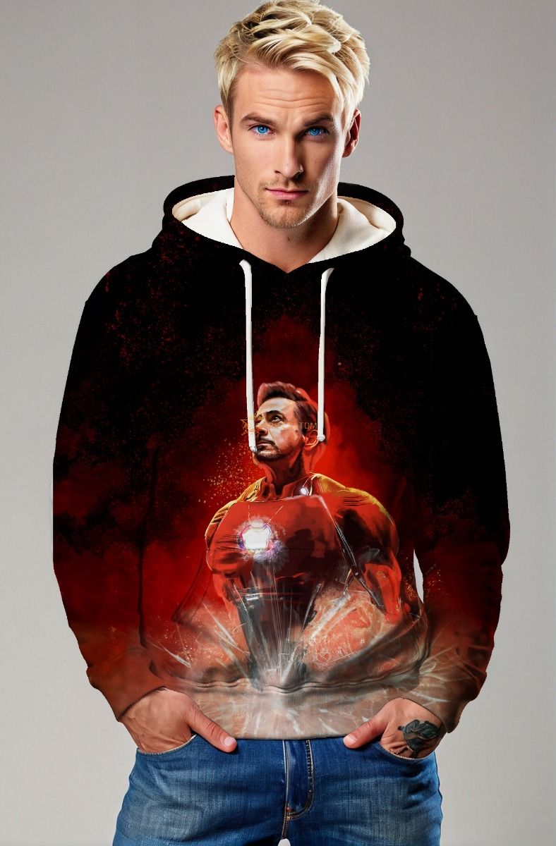Iron Avenger Graphic Hoodie – Fiery Red & Black Pullover Sweatshirt