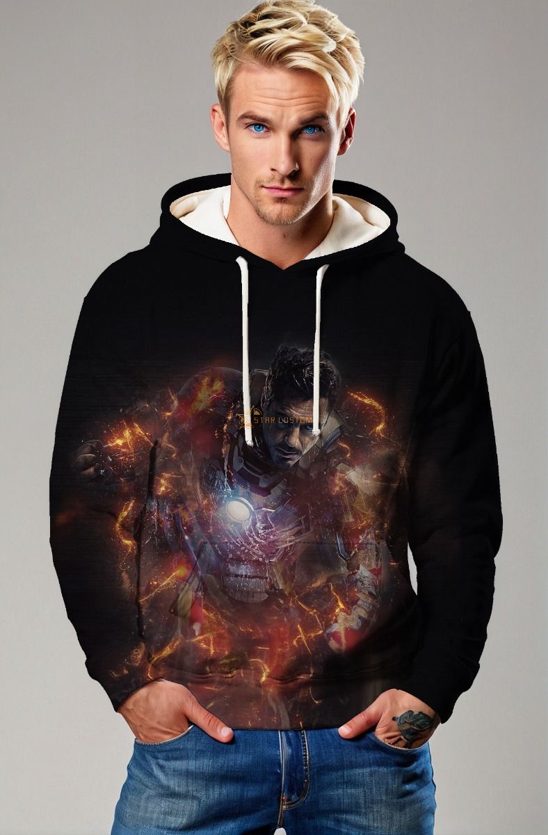 Iron Will Burn – Black & Flame Graphic Pullover Hoodie