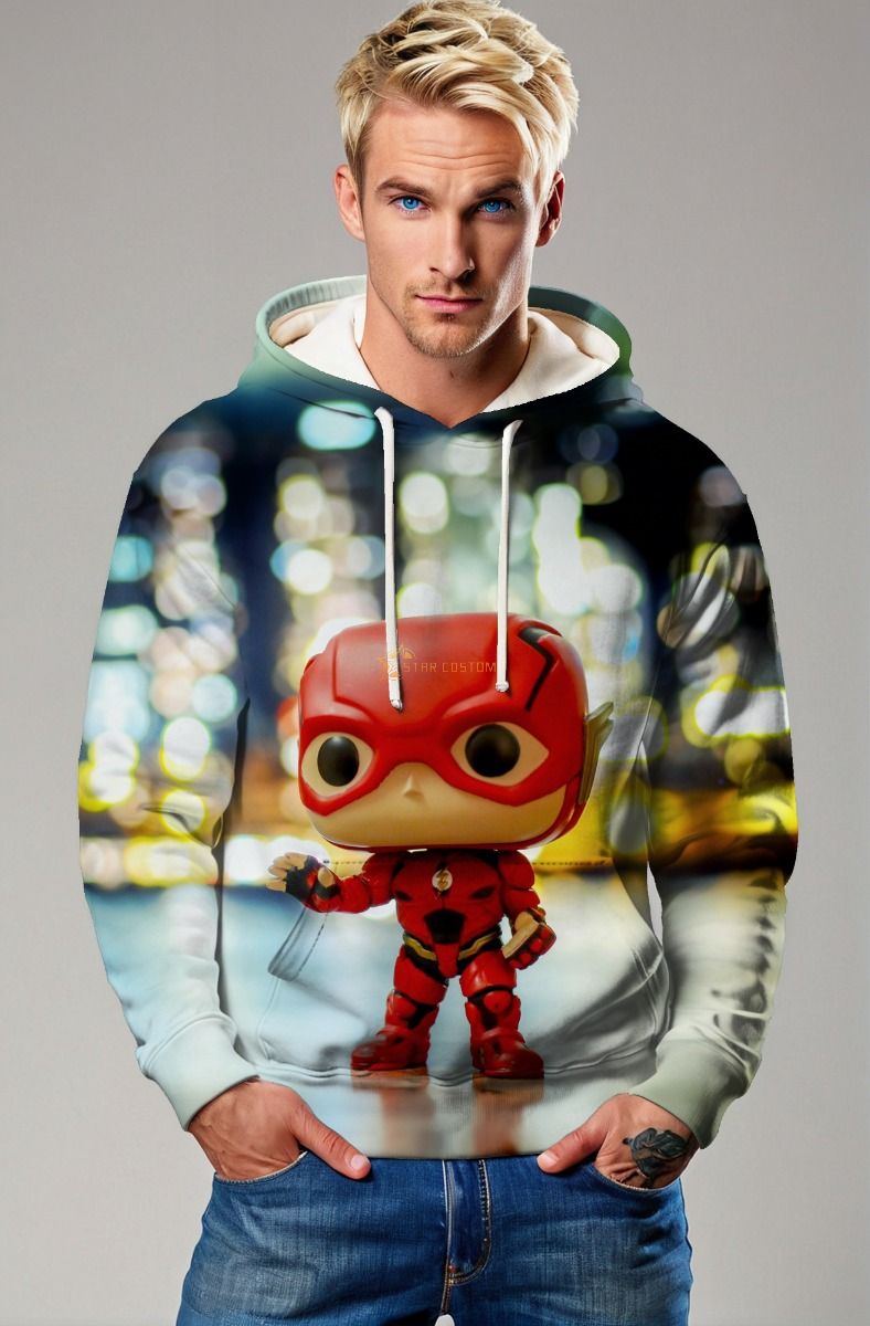The Flash Movie Inspired Men’s Red Funko Pop Graphic Pullover Hoodie