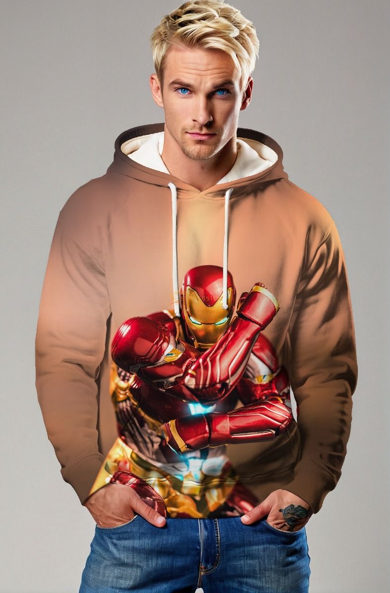 Marvel Avengers Inspired Men’s Red and Gold Iron Man Pullover Hoodie