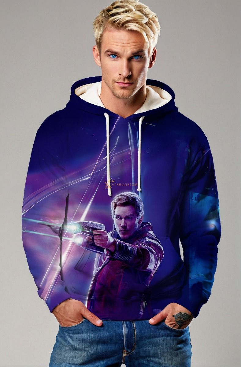 Guardians of the Galaxy Inspired Star-Lord Blue and Purple Cosmic Pullover Hoodie