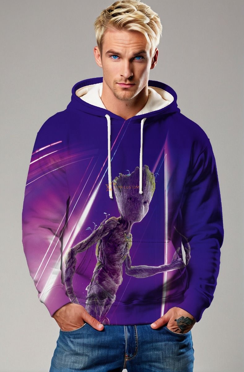 Guardians of the Galaxy Inspired Groot Purple and Blue Cosmic Pullover Hoodie