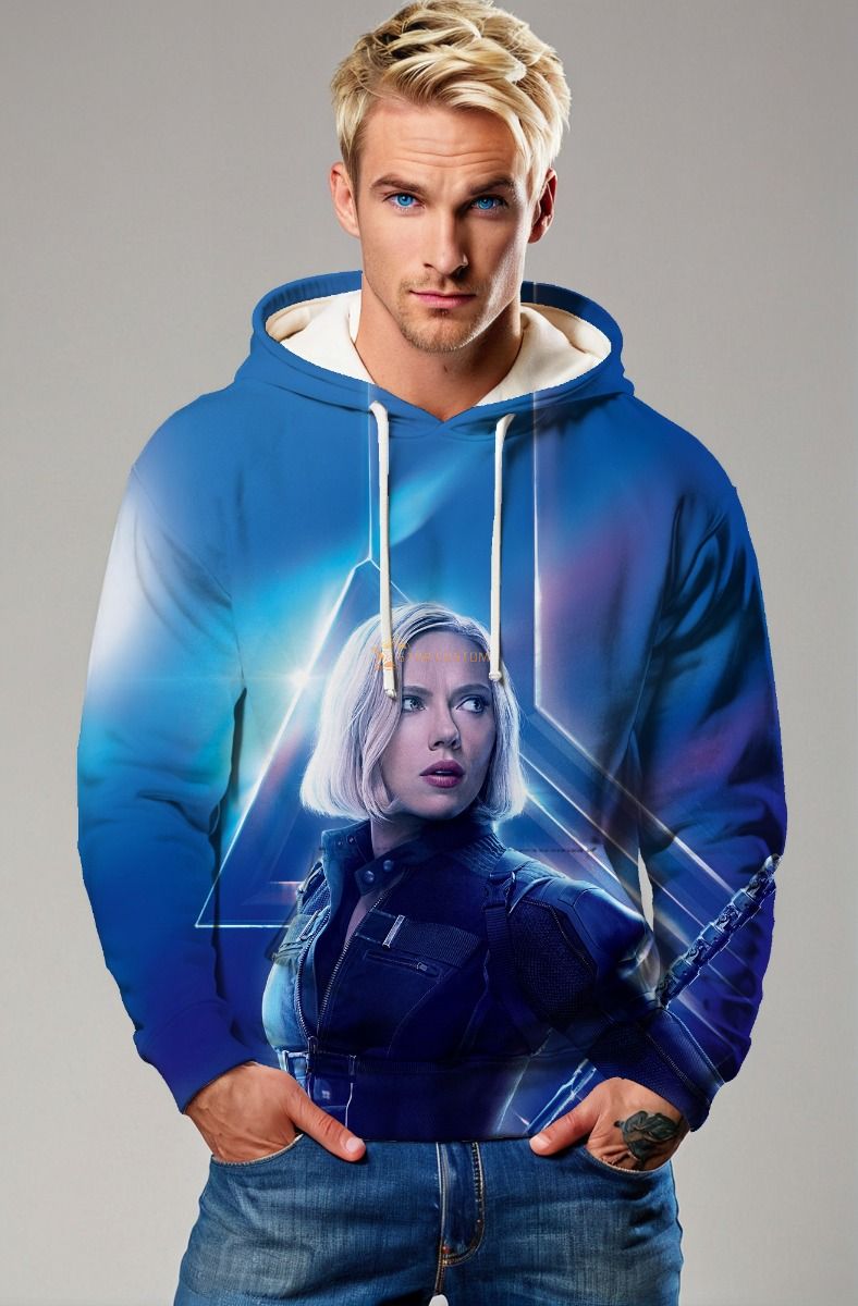 Black Widow Blue Pullover Hoodie – Heroic Marvel Design