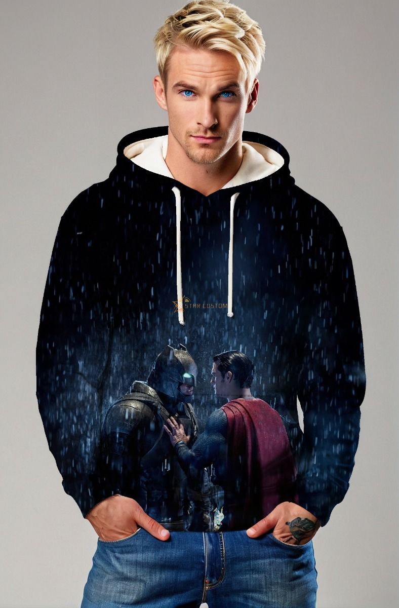Batman vs Superman Rain Showdown Hoodie – Dark Rivalry