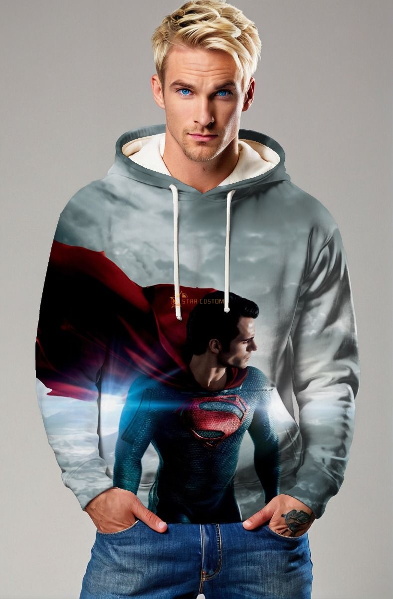 Superman Sky Sentinel Hoodie – Red Cape & Steel Blue Armor