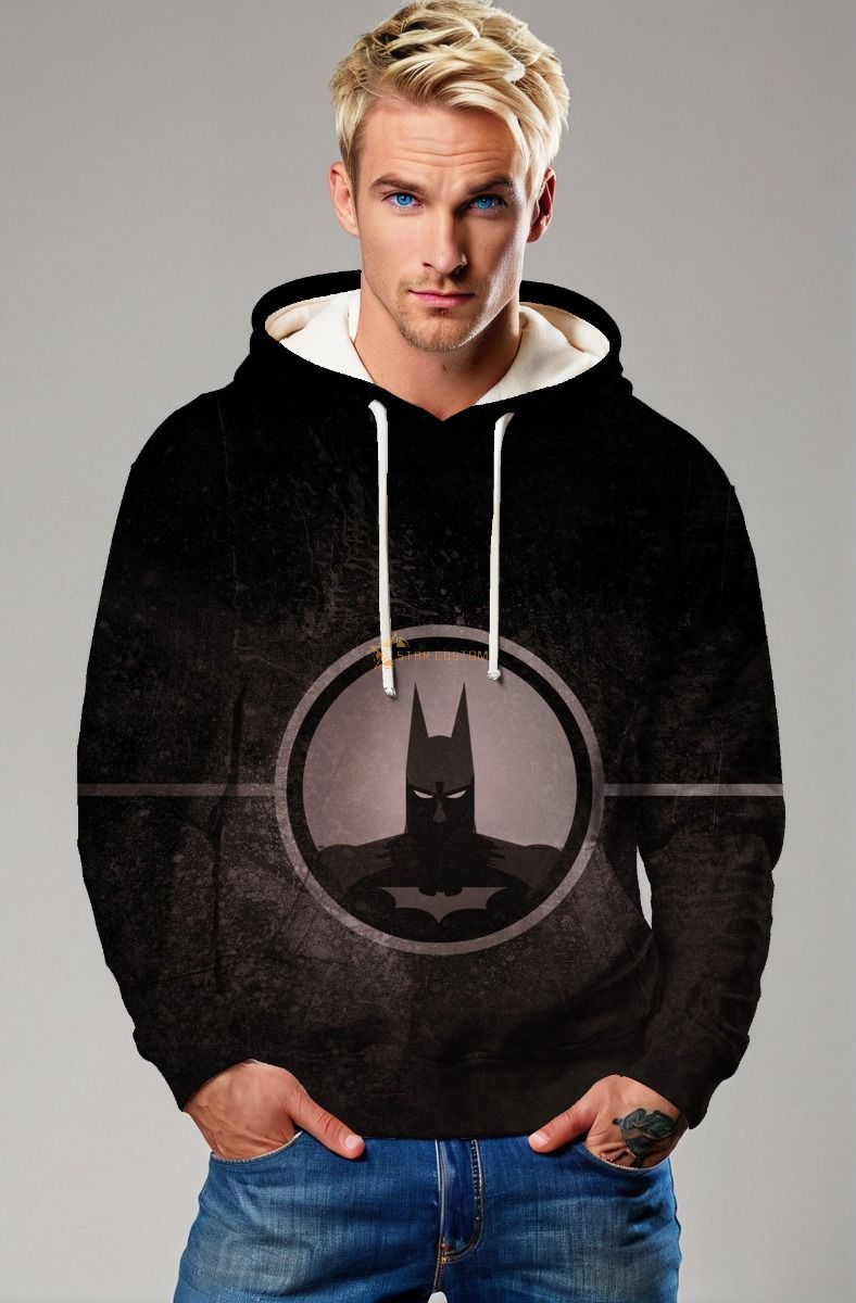 Dark Knight Emblem Hoodie – Black & Grey Minimalist Batman Design