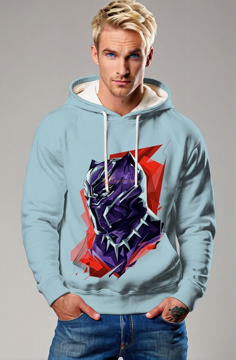 Black Panther Hoodie – Polygon Art Light Blue