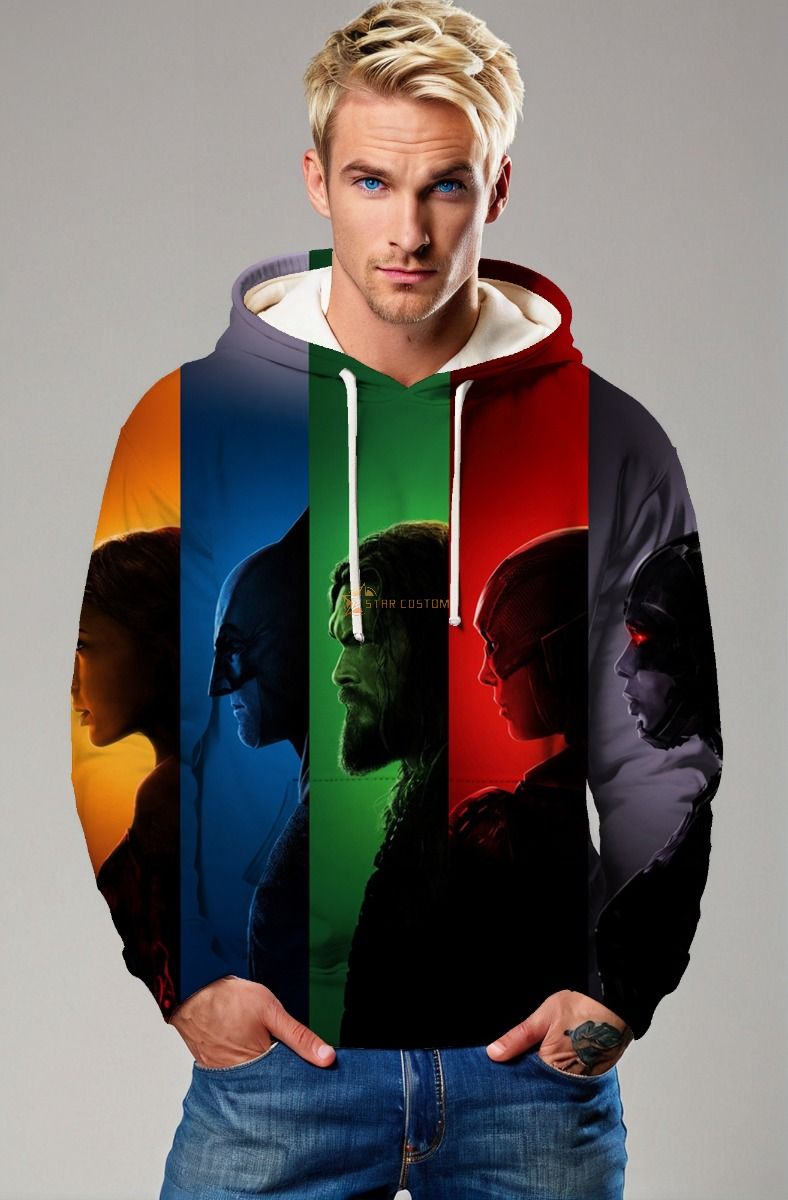 Justice League Hoodie – Heroes in Split Colors