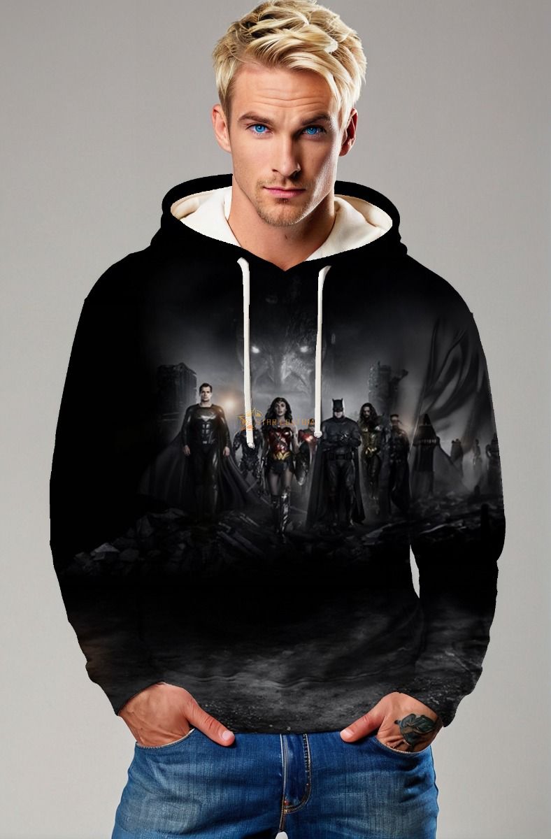 Justice League Hoodie – Epic Monochrome Showdown