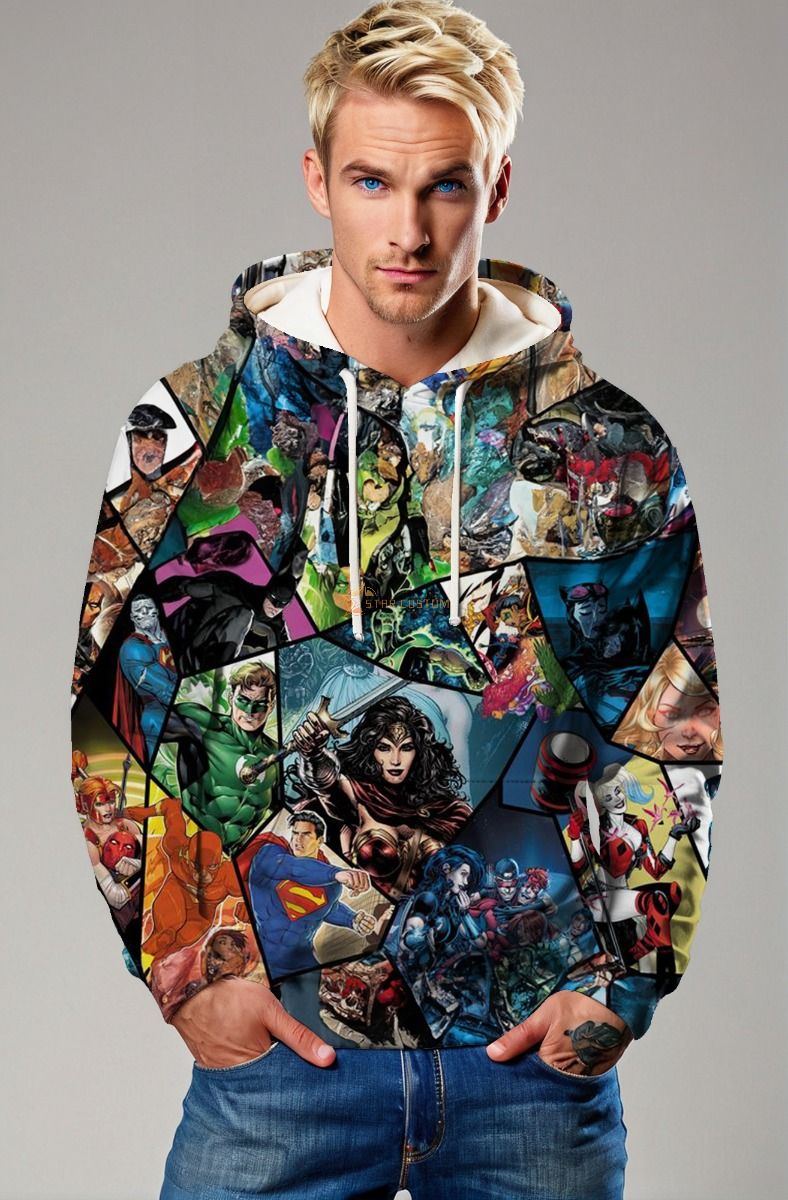 DC Comics Collage Hoodie – Iconic Heroes & Villains