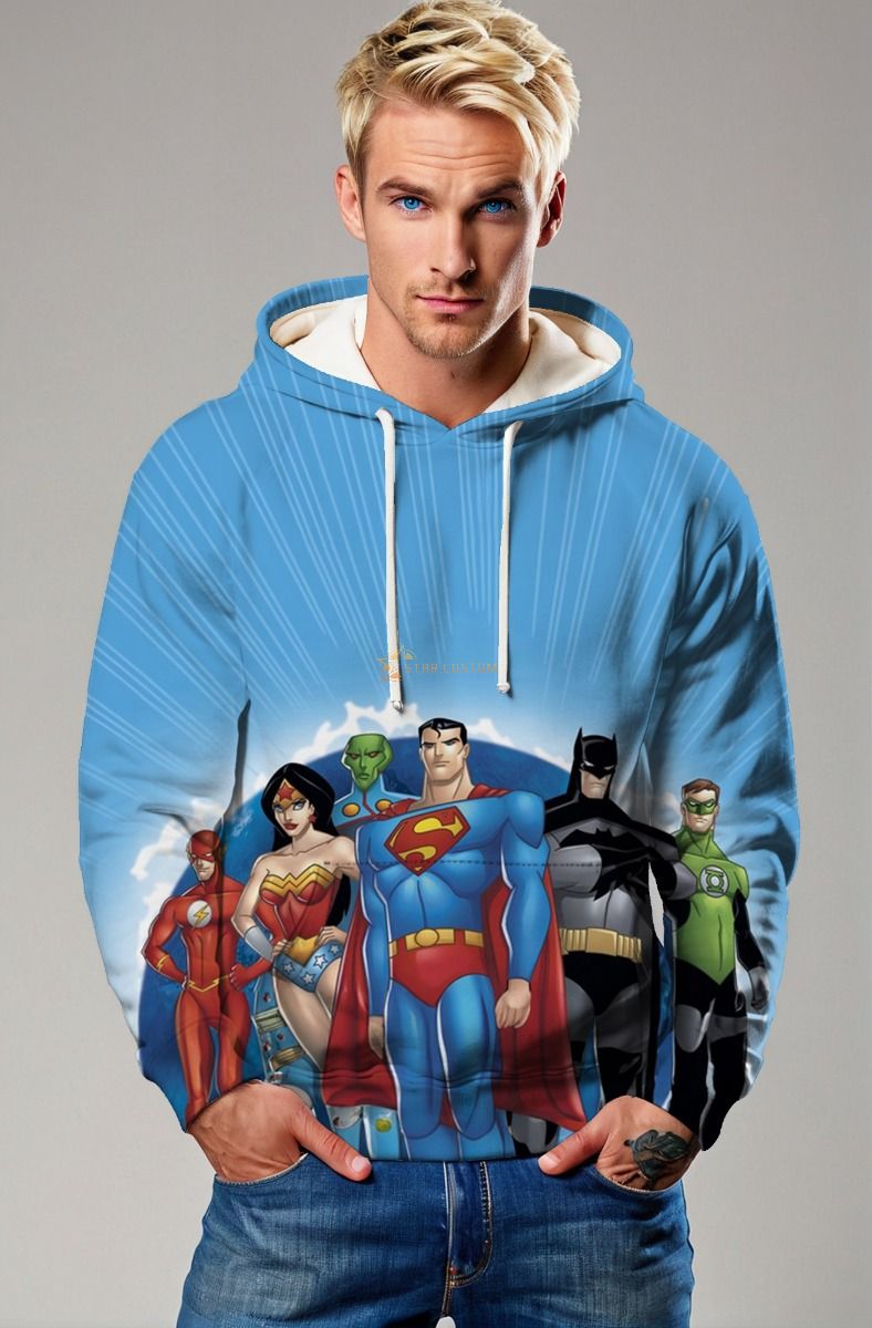 Justice League Animated Hoodie – Blue Power Line-Up