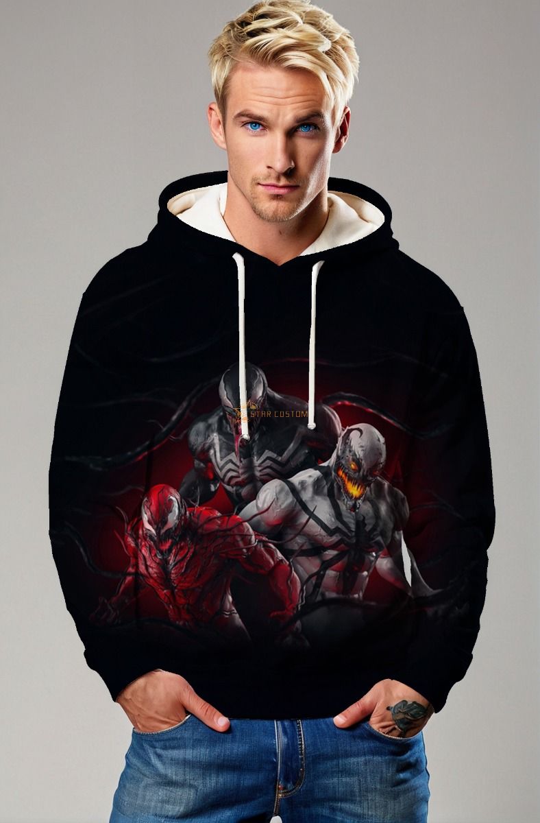 Venom & Symbiotes Dark Red & Black Marvel Design Pullover Hoodie