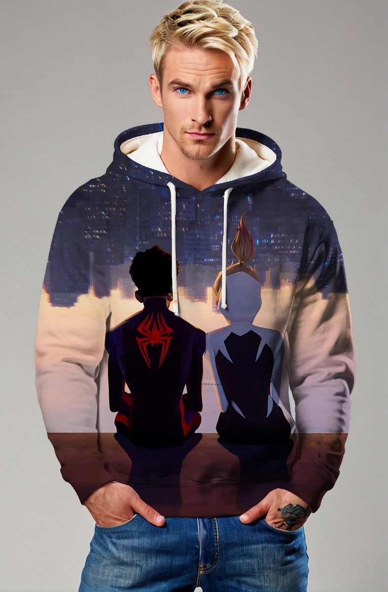 Spider-Man Across the Spider-Verse Skyline Sunset Marvel Design Pullover Hoodie