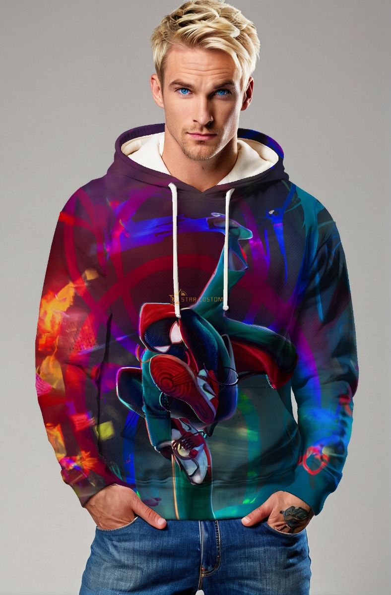 Spider-Man Into the Spider-Verse Neon Jump Marvel Design Pullover Hoodie