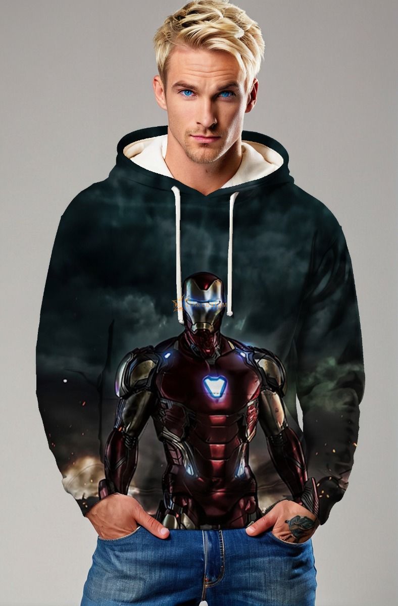 Iron Man Arc Reactor Glow Black & Red Marvel Design Pullover Hoodie