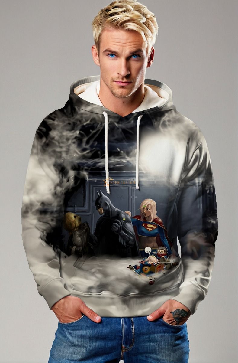 Batman and Supergirl Dark Smoke DC Heroes Design Pullover Hoodie