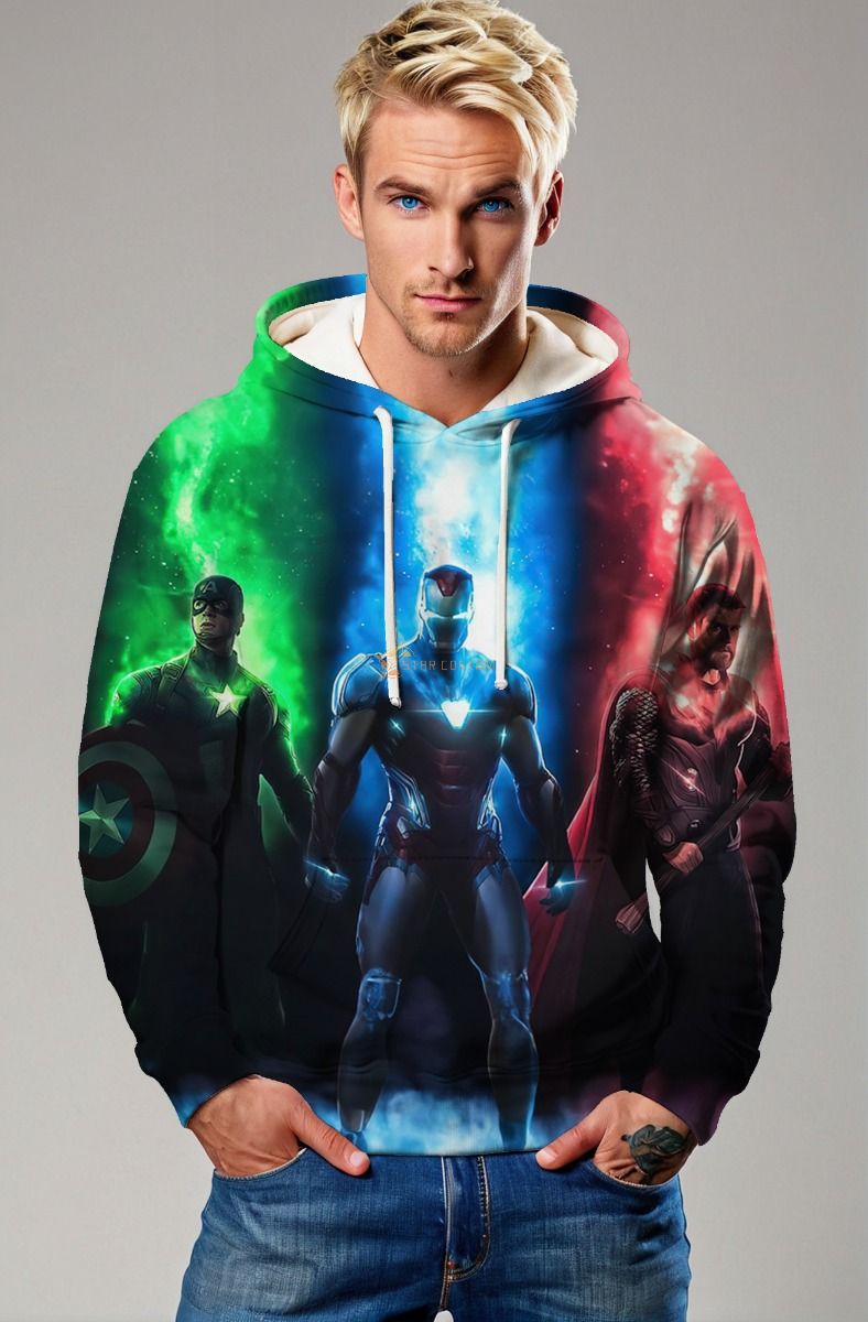 Captain America Iron Man Thor Tri-Color Marvel Heroes Pullover Hoodie