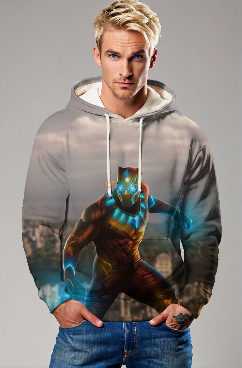 Black Panther Vibranium Charge City Run Marvel Design Pullover Hoodie