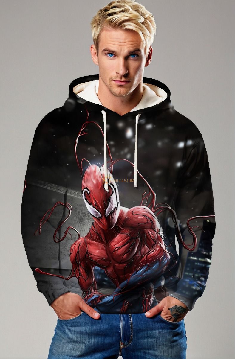 Carnage Symbiote Red & Black Night Battle Marvel Pullover Hoodie