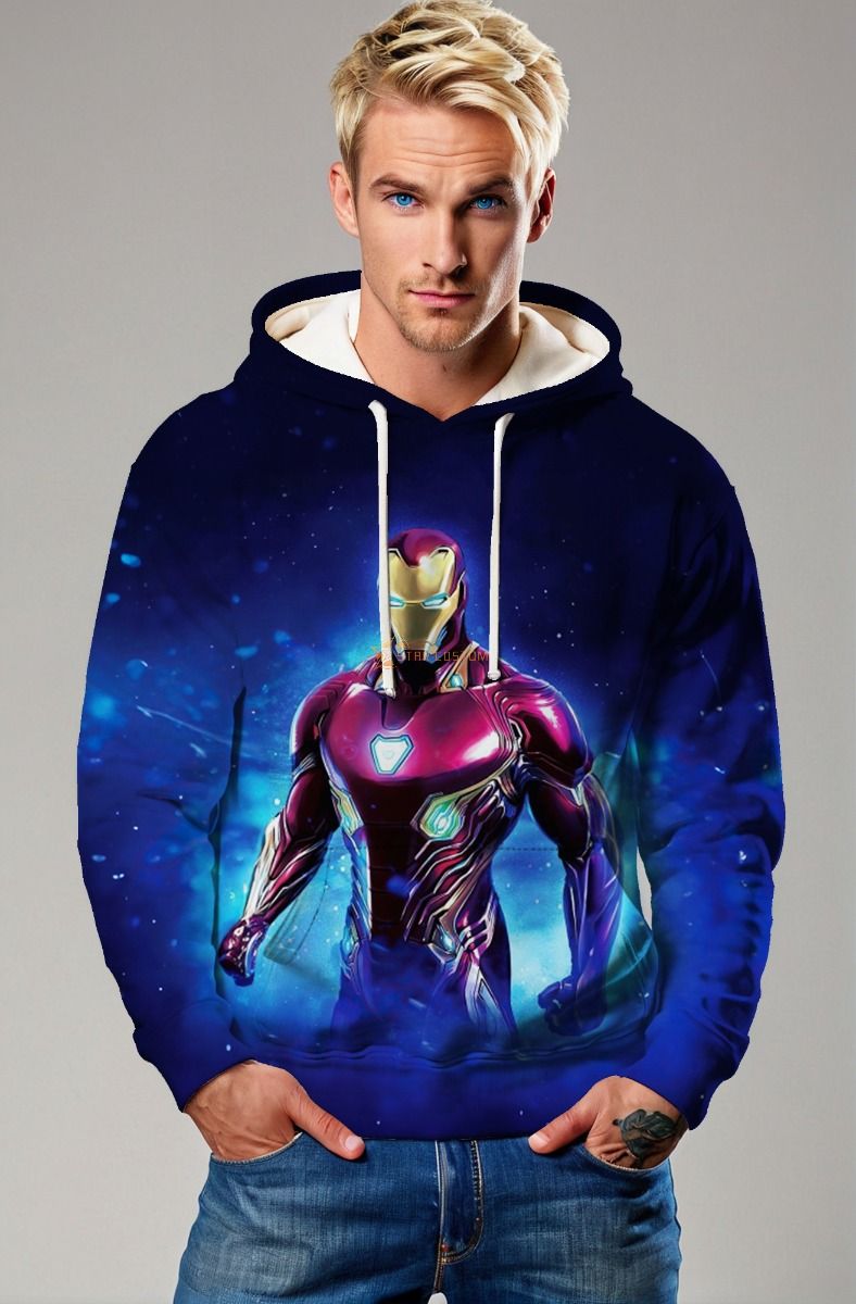 Iron Man Quantum Armor Blue Glow Pullover Hoodie