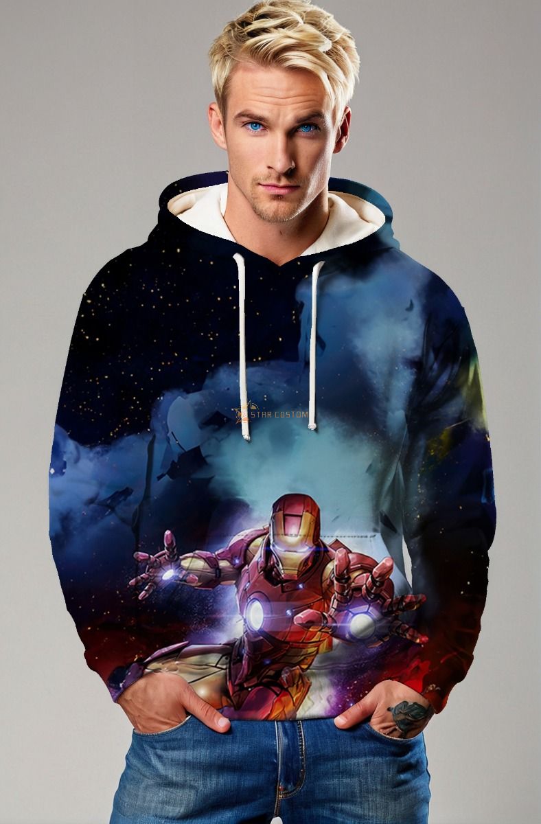 Iron Man Cosmic Battle Scene Pullover Hoodie