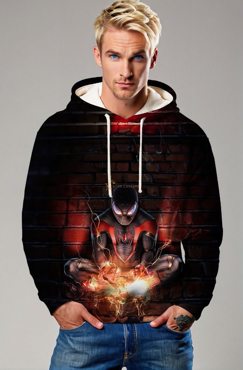 Miles Morales Electric Charge Black & Red Pullover Hoodie