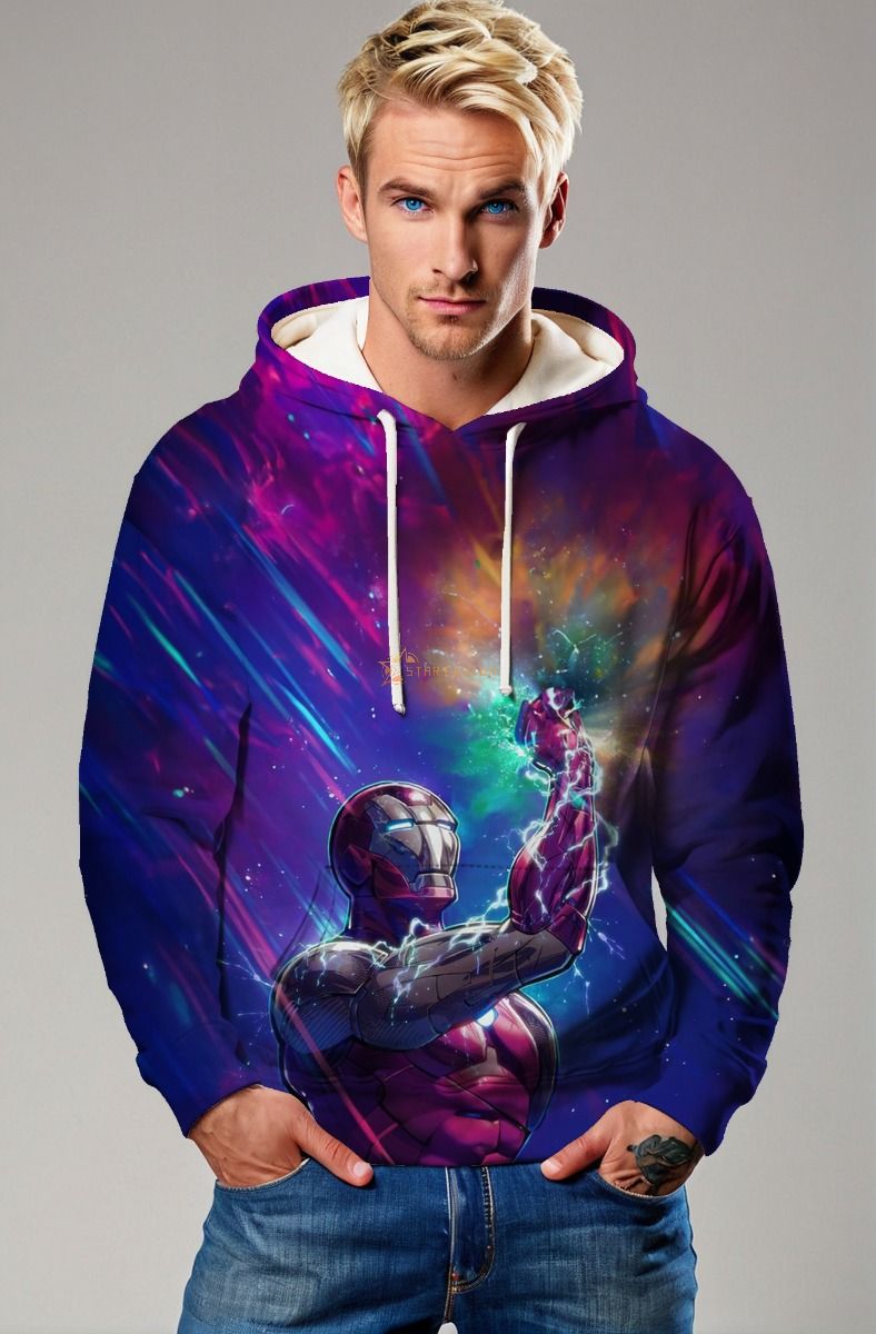 Quantum Power Armor Hoodie – Purple Energy Burst Edition