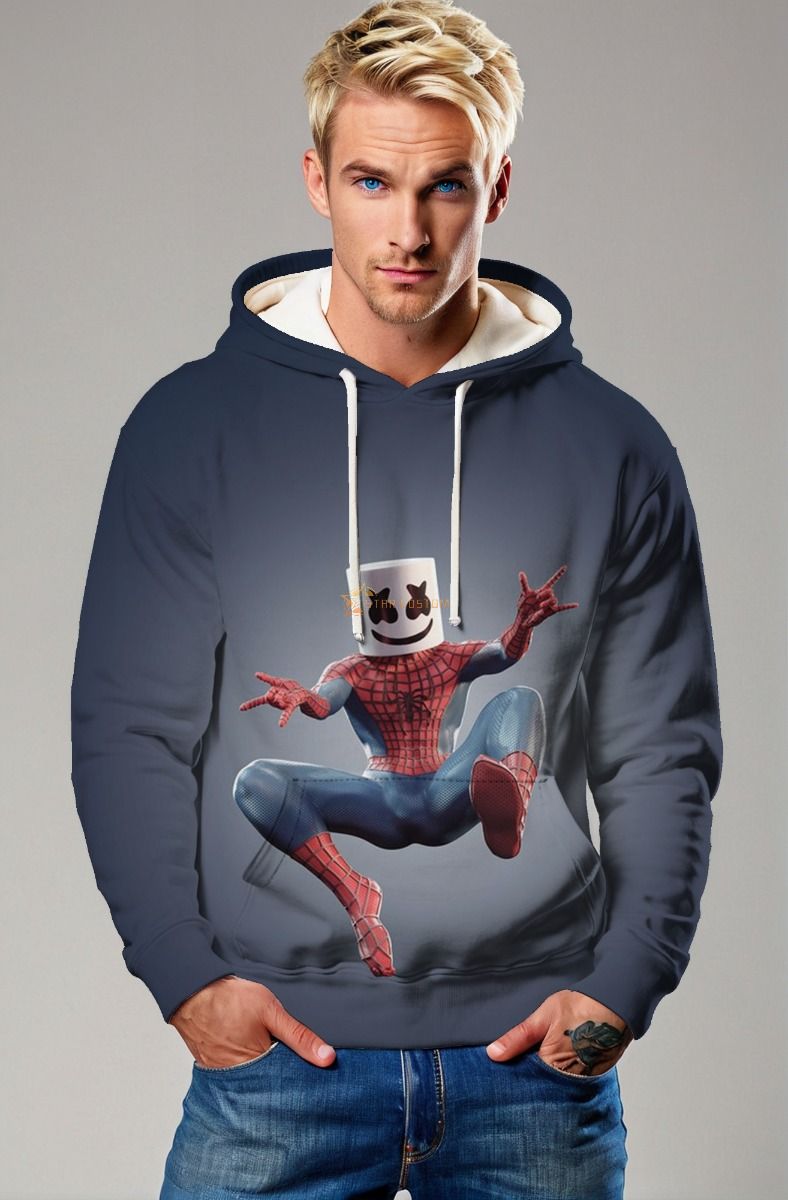 Marshmello Spidey Drop Hoodie – Grey Blue Hero Beats Pullover