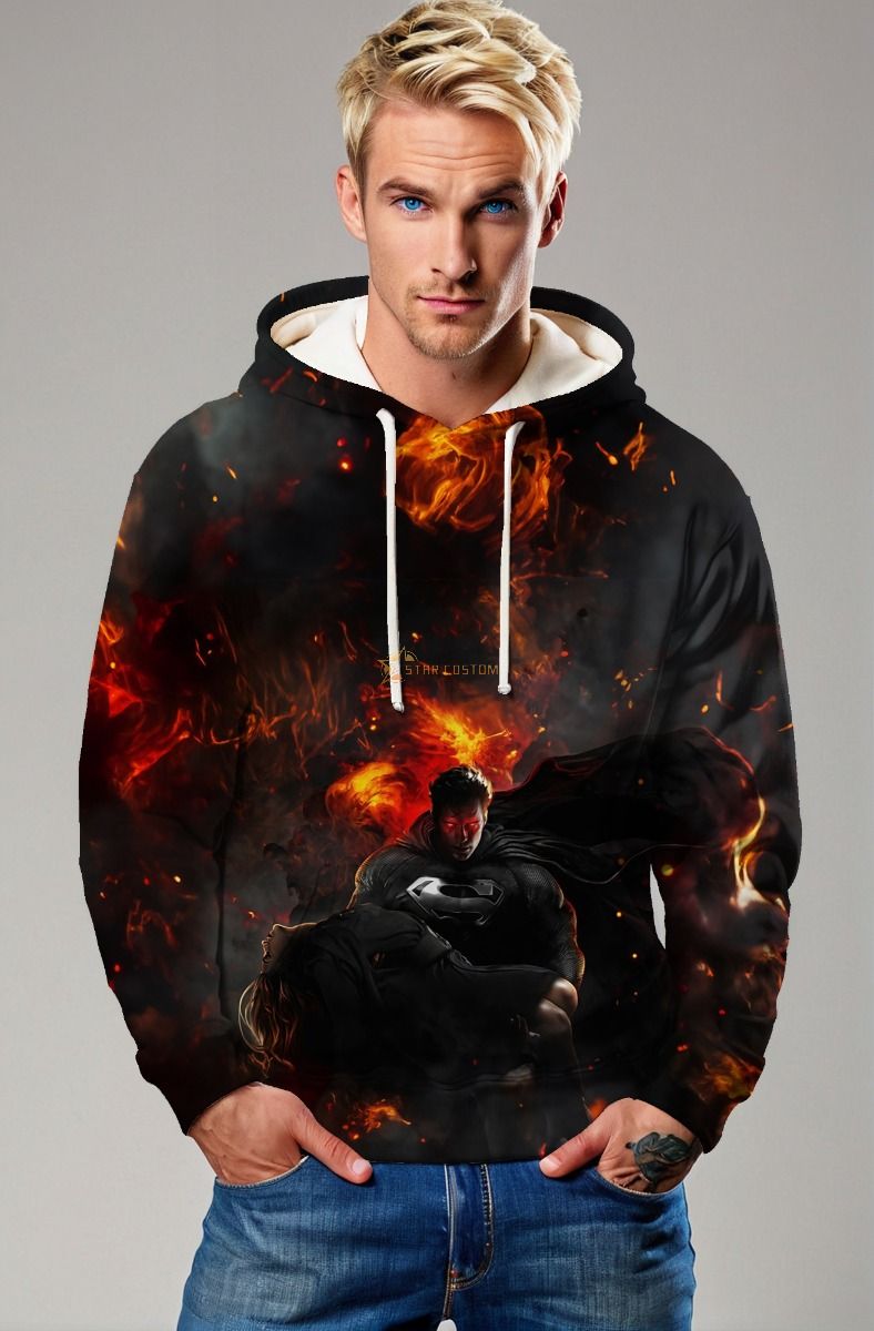 Superman Fallen Flame Hoodie – Black Suit Hero Firestorm Pullover
