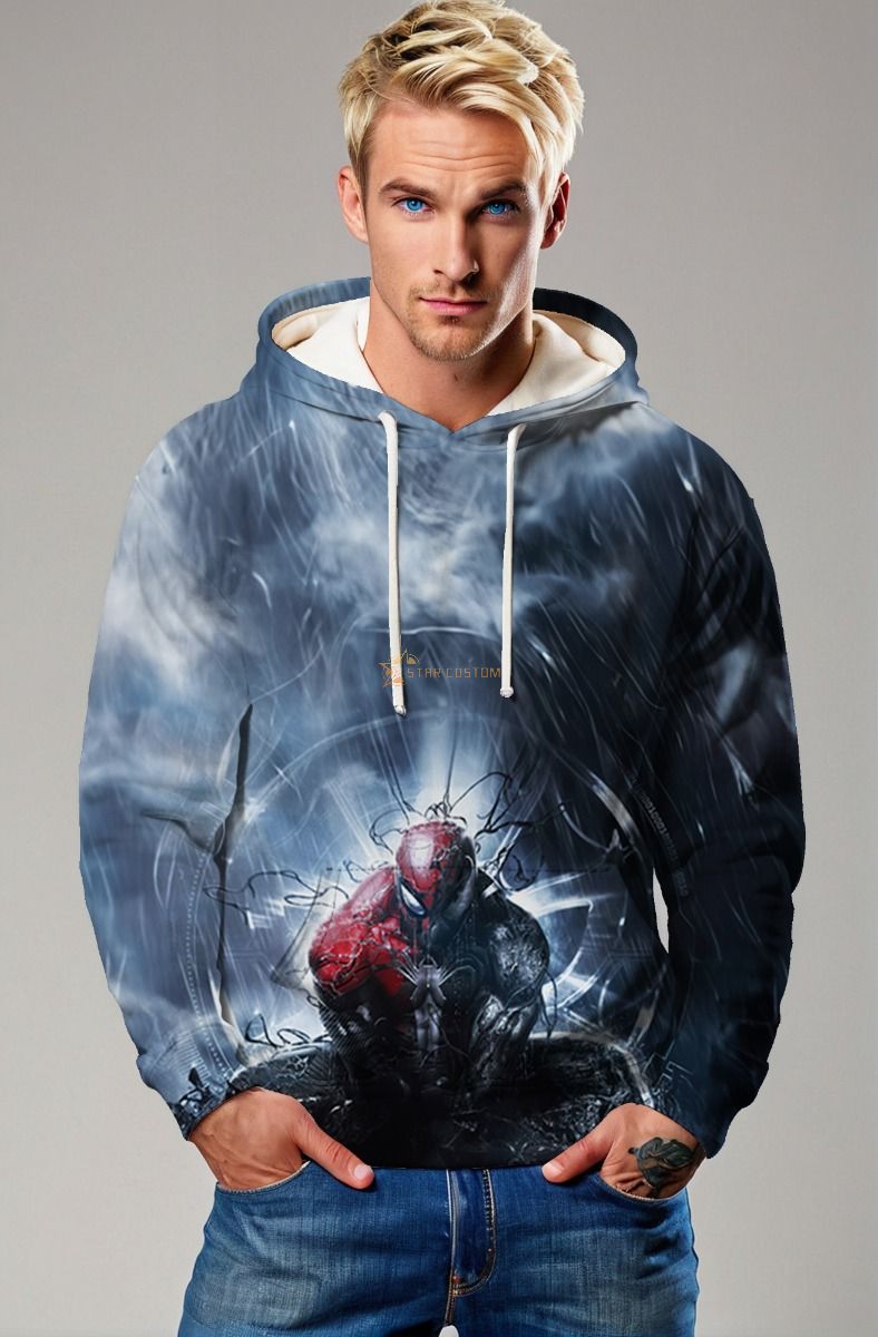 Rainfall Redemption Hoodie – Symbiote Spider-Man in the Storm Pullover