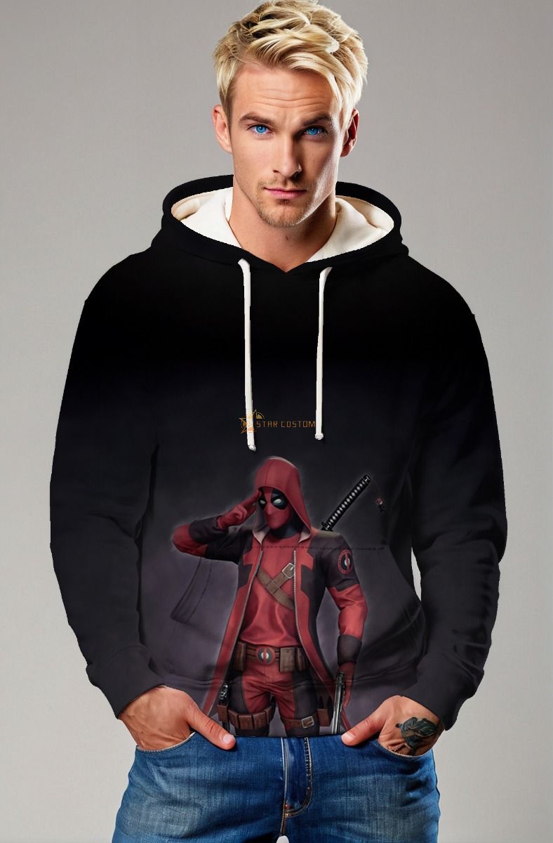 Crimson Salute Hoodie – Red & Black Deadpool Tribute Pullover
