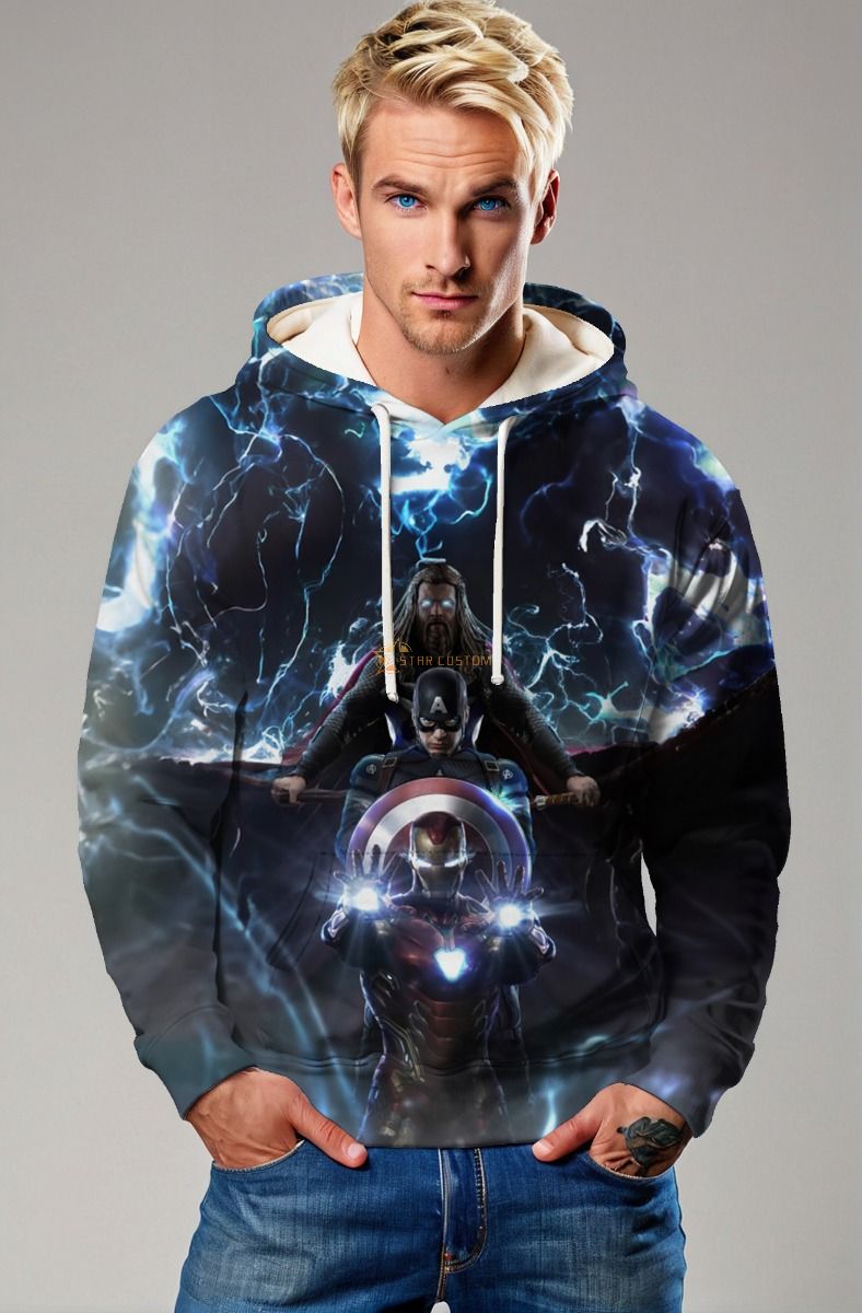 Trinity Charge Hoodie – Dark Blue Lightning Avengers Pullover