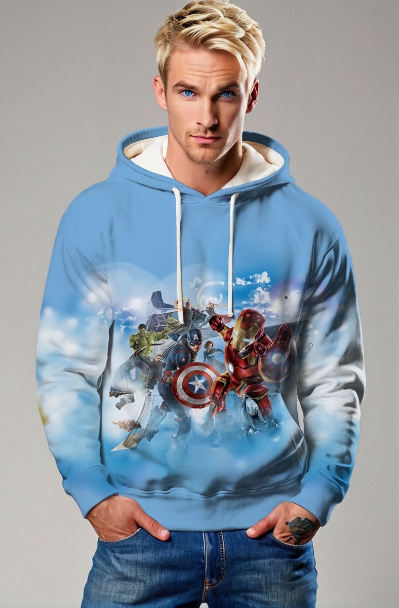 Sky Heroes Hoodie – Blue Chibi Avengers Pullover
