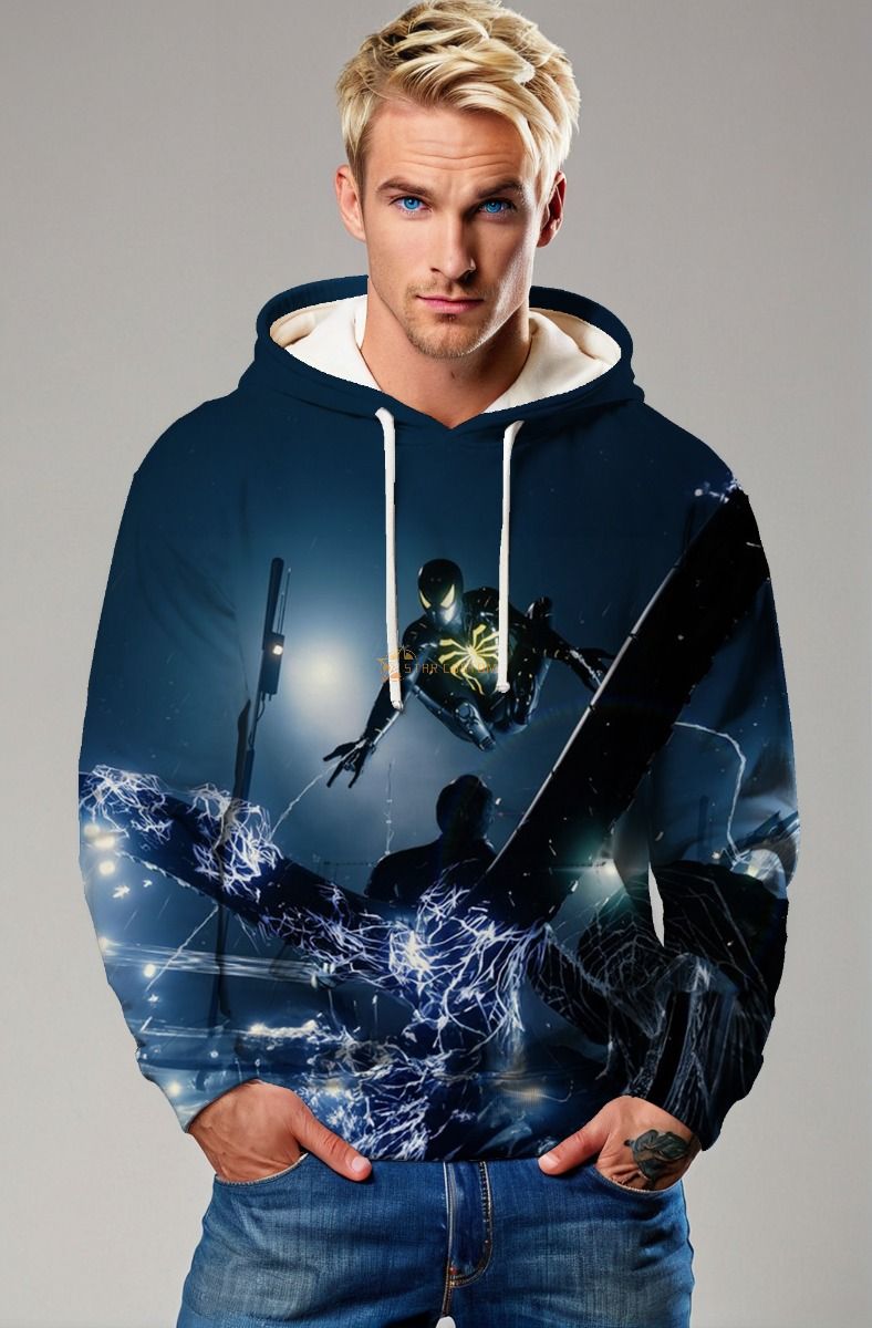 Night Strike Spider Hoodie – Black Suit vs Electric Clash